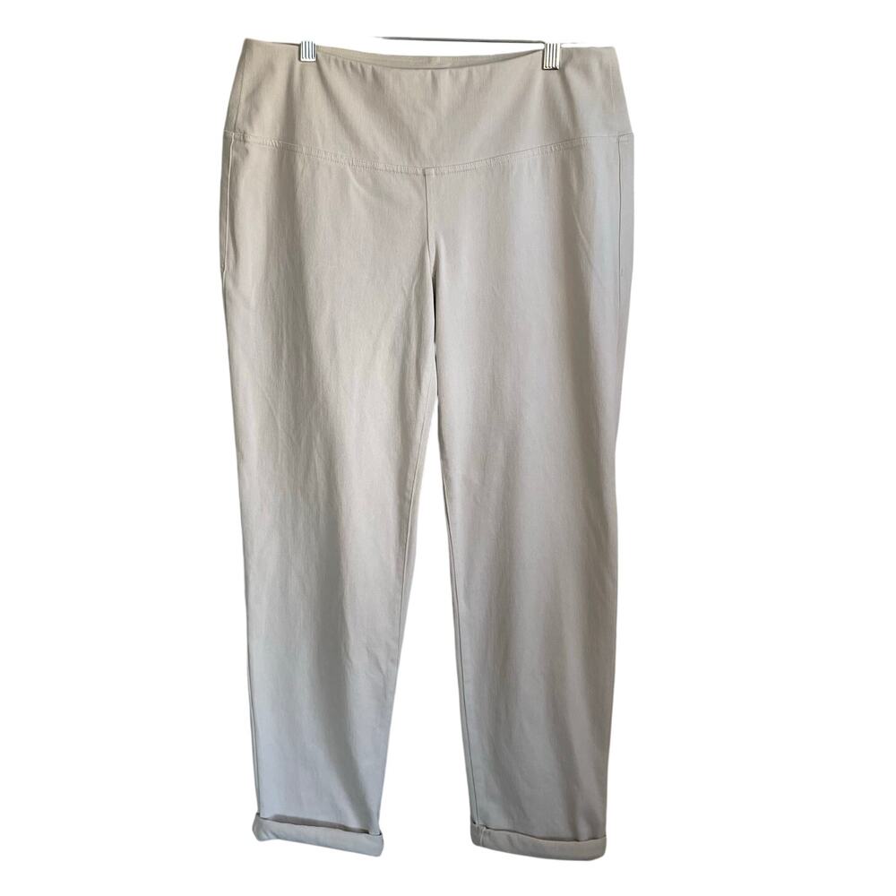 J. Jill Wearever Pull On Pants Sz M Roll Cuff Hem Ankle Stretchy Beige Neutral